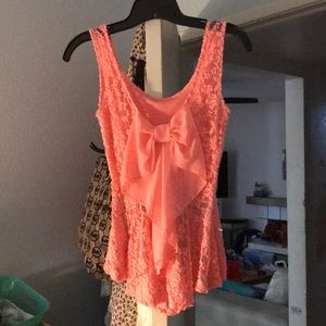 Pink bow lace top